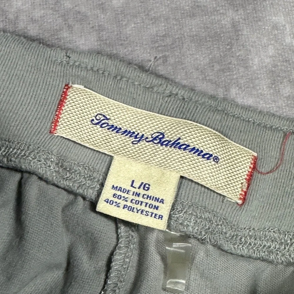 Tommy Bahama Mens Gray Cotton Lounge Pants Large Drawstring Marl Logo Athleisure